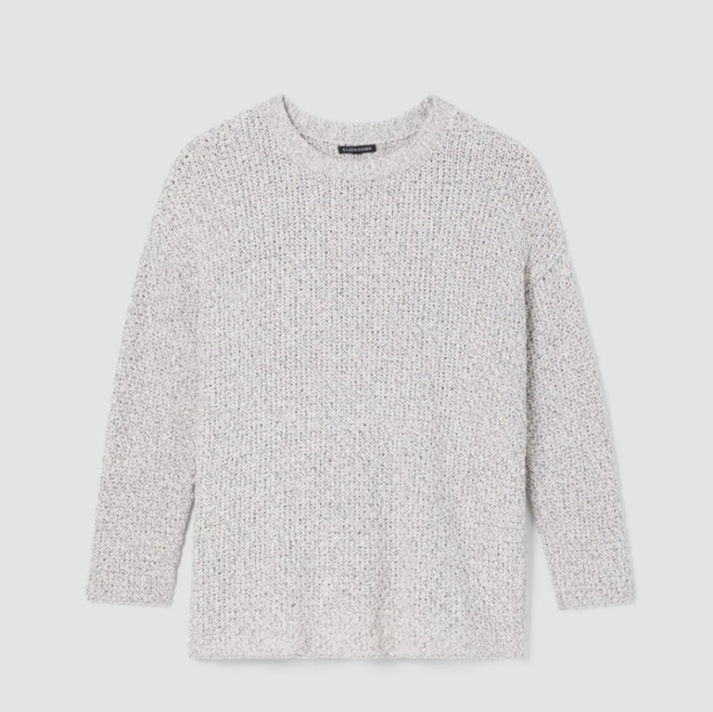 EILEEN FISHER | Cotton Crimp Crew Neck Long Top | Large | Sea Salt - Picture 8 of 9